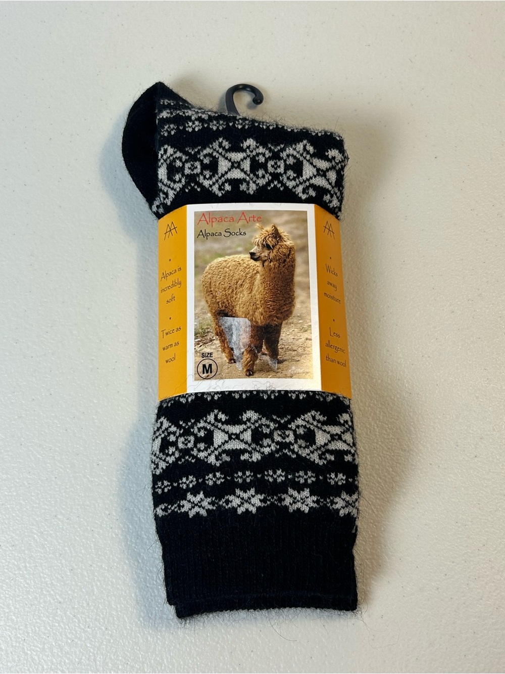 Alpaca Socks Unisex Medium Geo Black Shoe Size 5-9 New